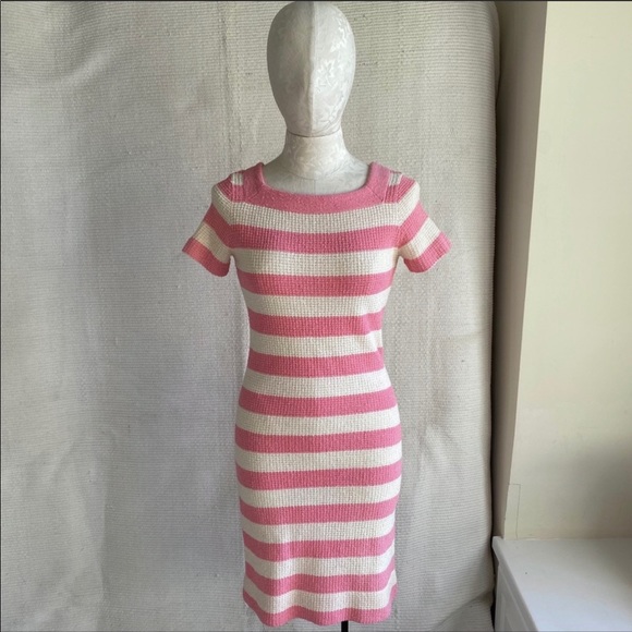 Vintage 60s 70s Easter BARBIE Dress S/M Knit Pink Striped Mini Pink White Stripe - Picture 4 of 8